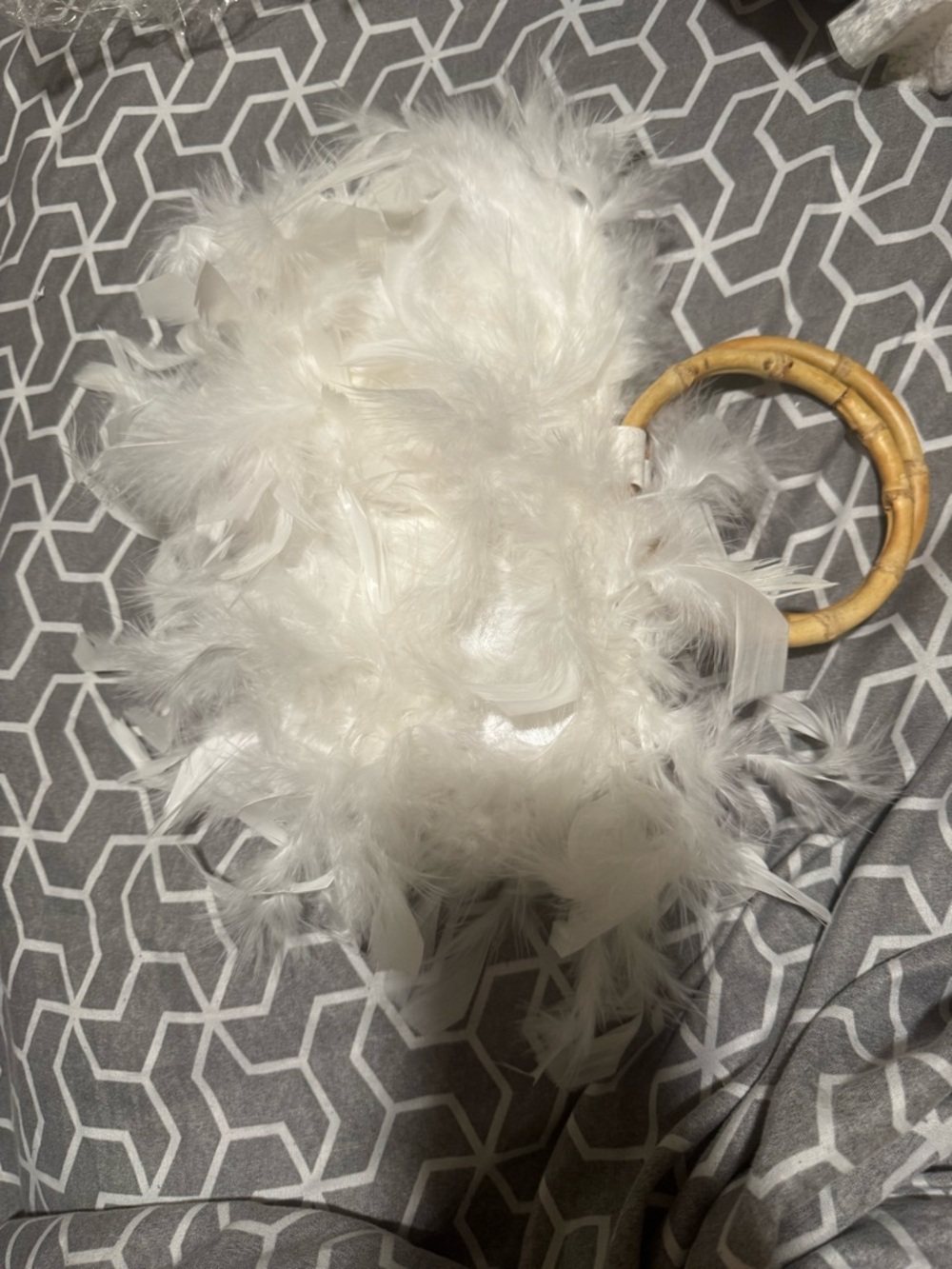 White Feather Bamboo Handle Clutch